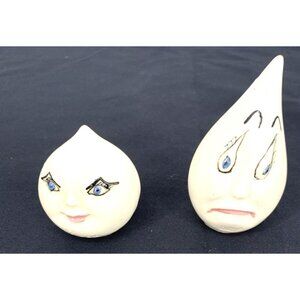 Drip and Drop Salt Pepper Shakers Anthropomorphic Onion Garlic MCM Ceramic 3"